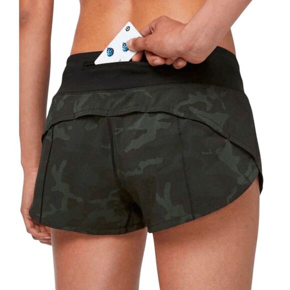 LULULEMON ATHLETICA Speed Up Short "2.5" Incognito Camo Multi Gator Green/Black - Picture 1 of 5